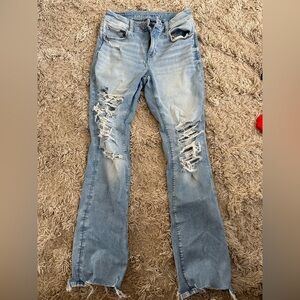 American Eagle Outfitters Ripped Light Blue Straight Leg Jeans